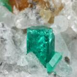 Beryl (variety emerald), Calcite<br />Coscuez mining district, Municipio San Pablo de Borbur, Western Emerald Belt, Boyacá Department, Colombia<br />49x36x45mm, xl=8mm<br /> (Author: Fiebre Verde)
