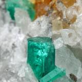 Beryl (variety emerald), Calcite<br />Coscuez mining district, Municipio San Pablo de Borbur, Western Emerald Belt, Boyacá Department, Colombia<br />49x36x45mm, xl=8mm<br /> (Author: Fiebre Verde)