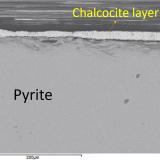 Polished section of a crystal showing the chalcocite layer. (Author: Cesar M. Salvan)