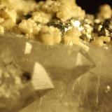 Apatite and Pyrite on Quartz<br />Minas da Panasqueira, Aldeia de São Francisco de Assis, Covilhã, Castelo Branco, Cova da Beira, Centro, Portugal<br />FOV 11 mm<br /> (Author: franjungle)