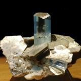 Beryl, Muscovite<br /><br />100mm x 88mm x 76mm; main beryl crystal: 38mm tall (visible part) and 20mm wide<br /> (Author: Carles Millan)