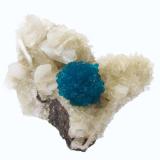 Cavansite, Stilbite<br />Wagholi Quarry, Wagholi, Pune District (Poonah District), Maharashtra, India<br />Specimen size 5 cm, cavansite "ball" 13 mm<br /> (Author: Tobi)