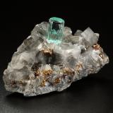 Beryl (variety emerald), Calcite, Pyrite<br />Muzo mining district, Western Emerald Belt, Boyacá Department, Colombia<br />56x31x24mm, xl=12mm<br /> (Author: Fiebre Verde)