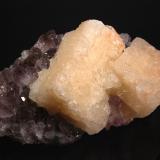 Calcite on Quartz (variety amethyst)<br />Ametista do Sul, Alto Uruguai region, Rio Grande do Sul, Brazil<br />7.6 x 12.3 cm<br /> (Author: crosstimber)