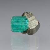 Beryl (variety emerald), Pyrite<br />Chivor mining district, El Oriente Mine, Municipio Chivor, Eastern Emerald Belt, Boyacá Department, Colombia<br />xl=7mm<br /> (Author: Fiebre Verde)