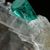 Beryl (variety emerald), Calcite<br />La Pita mining district, Cunas Mine, Municipio Maripí, Western Emerald Belt, Boyacá Department, Colombia<br />33x26x18mm (calcite xl), xls=8.5 & 4mm<br /> (Author: Fiebre Verde)