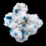 Cavansite, Stilbite<br />Wagholi Quarry, Wagholi, Pune District (Poonah District), Maharashtra, India<br />Specimen size 12 cm, largest cavansite 9 mm<br /> (Author: Tobi)