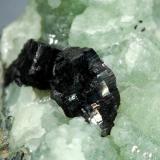 Babingtonite on Prehnite<br />Lane Quarry, Westfield, Hampden County, Massachusetts, USA<br />4.1 x 6.3 cm<br /> (Author: crosstimber)