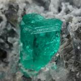 Beryl (variety emerald), Calcite<br />Muzo mining district, Western Emerald Belt, Boyacá Department, Colombia<br />37x19x24mm, xl=9x6mm<br /> (Author: Fiebre Verde)