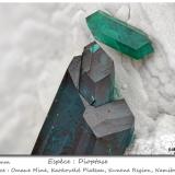 Dioptase<br />Omaue Mine, Kaokoveld Plateau, Kunene Region, Namibia<br />fov 4 mm<br /> (Author: ploum)