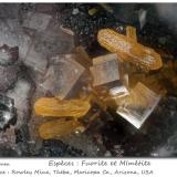 Fluorite and Mimetite<br />Rowley Mine, Theba, Painted Rock District, Painted Rock Mountains, Maricopa County, Arizona, USA<br />fov 1.8 mm<br /> (Author: ploum)