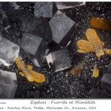 Fluorite and Mimetite<br />Rowley Mine, Theba, Painted Rock District, Painted Rock Mountains, Maricopa County, Arizona, USA<br />fov 2.1 mm<br /> (Author: ploum)
