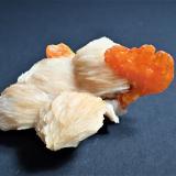 Wulfenite, Baryte<br />Les Dalles Mine (Lidal Mine), Mibladen mining district, Mibladen, Midelt, Midelt Province, Drâa-Tafilalet Region, Morocco<br />53 mm x 35 mm x 21 mm<br /> (Author: Don Lum)