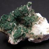 Malachite on Calcite<br />Tsumeb Mine, Tsumeb, Otjikoto Region, Namibia<br />42mm x 32mm x 29mm<br /> (Author: Heimo Hellwig)