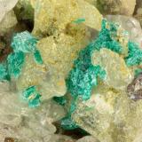 Brochantite, Cerussite<br />Reward Mine, Reward, Russ District, Inyo County, California, USA<br />FOV = 3.2 mm<br /> (Author: Doug)