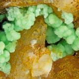 Annabergite<br />Km-3 Mine, Lavrion, Lavrion Mining District, Attikí (Attica) Prefecture, Greece<br />FOV = 4.0 mm<br /> (Author: Doug)