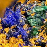 Azurite, Malachite<br />Silver Hill Mine group, Waterman District, Waterman Mountains, Pima County, Arizona, USA<br />FOV = 3.0 mm<br /> (Author: Doug)
