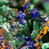 Azurite, Malachite<br />Silver Hill Mine group, Waterman District, Waterman Mountains, Pima County, Arizona, USA<br />FOV = 3.3 mm<br /> (Author: Doug)