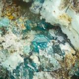 Caledonite<br />Empress Mine, Zinc Hill, Argus Mountains (Argus Range), Zinc Hill District, Inyo County, California, USA<br />FOV = 2.0 mm<br /> (Author: Doug)