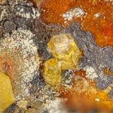 VanadiniteMina Puzzler, Grupo Adams Mine, Montes Kofa Game, Distrito Castle Dome, Montes Castle Dome, Condado Yuma, Arizona, USAFOV = 2.0 mm (Author: Doug)