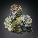 Fluorite with Mimetite<br />Murton Mine, Scordale, Hilton, North Pennines Orefield, former Westmorland, Cumbria, England / United Kingdom<br />6x6x4 cm overall size<br /> (Author: Jesse Fisher)