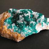 Dioptase and Calcite<br />Tsumeb Mine, Tsumeb, Otjikoto Region, Namibia<br />54mm x 36mm x 16mm<br /> (Author: Heimo Hellwig)