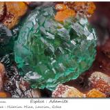 Adamite<br />Hilarion Mine, Hilarion area, Kamariza Mines, Agios Konstantinos, Lavrion Mining District, Attikí (Attica) Prefecture, Greece<br />fov 2.1 mm<br /> (Author: ploum)