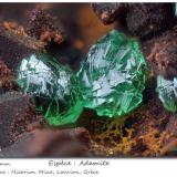 Adamite (variety cuprian)Mina Hilarion, Zona Hilarion, Minas Kamariza, Agios Konstantinos, Distrito minero Lavrion, Prefectura Attikí (Attica), Greciafov 2.2 mm (Author: ploum)