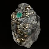 Beryl (variety emerald), Pyrite, Calcite<br />Chivor mining district, Municipio Chivor, Eastern Emerald Belt, Boyacá Department, Colombia<br />35mm x 38mm x 37mm, xl=5mm<br /> (Author: Fiebre Verde)