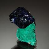 Azurite on Malachite<br />Milpillas Mine, Cuitaca, Municipio Santa Cruz, Sonora, Mexico<br />2.0 cm x 3.0 cm<br /> (Author: Michael Shaw)