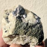 Galena, Calcita<br />Mina La Martorellense, Martorell-Castellví de Rosanes, Comarca Baix Llobregat, Barcelona, Cataluña / Catalunya, España<br />5,6 x 5,5 cm.<br /> (Autor: Carles)