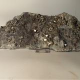 Pyrite, Quartz (variety amethyst)<br />Brosso Mine, Salvere level, Cálea, Léssolo, Canavese District, Metropolitan City of Turin Province, Piedmont (Piemonte), Italy<br />310 x 120 mm<br /> (Author: Sante Celiberti)