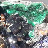 Azurite and Malachite on Cuprite<br />Tongshan Mine, Guichi District, Chizhou Prefecture, Anhui Province, China<br />8 x 5 cm<br /> (Author: Volkmar Stingl)