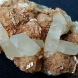Calcite on Fe-Dolomite on Fluorite<br />Yongping Mine, Yongping, Yanshan, Shangrao Prefecture, Jiangxi Province, China<br />6 x 3 cm<br /> (Author: Volkmar Stingl)