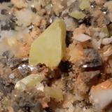 Sulphur, Pyrite, Calcite<br />Campiano Mine, Montieri, Grosseto Province, Tuscany, Italy<br />70 x 60 mm<br /> (Author: Sante Celiberti)