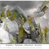 Epidote with Orthoclase (variety adularia) and QuartzCol de la Madeleine, La Lauzière Massif, Saint-Jean-de-Maurienne, Savoie, Auvergne-Rhône-Alpes, Francefov 9 mm (Author: ploum)