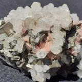 Rhodochrosite, Sphalerite, Pyrrhotite, Pyrite, Quartz, CalciteStan Trg (Stari Trg) Mine, Trep&#269;a Complex, Trep&#269;a Valley, Kosovska Mitrovica, Kosovska Mitrovica District, Kosovo5 x 3,5 cm (Author: Volkmar Stingl)