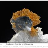 Rutile and Hematite<br />Grand Pic de la Lauzière, La Lauzière Massif, Saint-Jean-de-Maurienne, Savoie, Auvergne-Rhône-Alpes, France<br />fov 7.4 mm<br /> (Author: ploum)