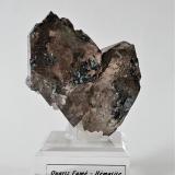 Quartz (variety smoky) and Hematite<br />Les Droites (south face), Mont Blanc Massif, Chamonix, Haute-Savoie, Auvergne-Rhône-Alpes, France<br />7,5cm x 7cm x 4cm<br /> (Author: Philippe Durand)