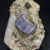 Fluorapatite with Quartz, Siderite, Muscovite and Chlorite<br />Minas da Panasqueira, Aldeia de São Francisco de Assis, Covilhã, Castelo Branco, Cova da Beira, Centro, Portugal<br />Specimen size: 11.6 × 7.8 × 6.5 cm / Fluorapatite crystal size: 4 × 2.1 cm<br /> (Author: Jordi Fabre)