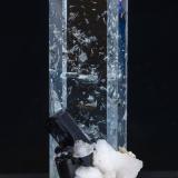 Beryl (variety aquamarine) with Albite, Schorl and Muscovite<br />Gilgit-Baltistan (Northern Areas), Pakistan<br />Specimen size: 4.2 × 1.4 × 1.3 cm / main crystal size: 4.2 × 1.4 cm<br /> (Author: Jordi Fabre)