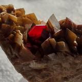 Cinnabar, Siderite<br />Erzberg, Eisenerz (Steiermark), Leoben District, Styria/Steiermark, Austria<br />4 x 3 cm<br /> (Author: Volkmar Stingl)