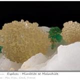 Mimetite and Malachite<br />Mas Dieu, Mercoirol, Alès, Gard, Occitanie, France<br />fov 4.5 mm<br /> (Author: ploum)