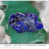 Azurite on Malachite<br />Mas Dieu, Mercoirol, Alès, Gard, Occitanie, France<br />fov 4.4 mm<br /> (Author: ploum)