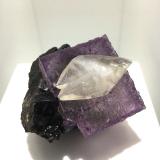 Calcite on Fluorite on Sphalerite<br />Elmwood Mine, Carthage, Central Tennessee Ba-F-Pb-Zn District, Smith County, Tennessee, USA<br />4.5 x 4.5 cm for the fluorite cube<br /> (Author: Jean Suffert)