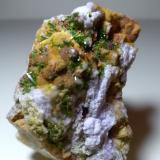 Pyromorphite, Baryte<br />Les Farges Mine (Des Farges Mine), Ussel, Corrèze, Nouvelle-Aquitaine, France<br />65 x 54 mm<br /> (Author: Sante Celiberti)