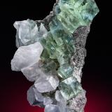 Fluorite, CalciteXianghualing Mine, Xianghualing Sn-polymetallic ore field, Linwu, Chenzhou Prefecture, Hunan Province, ChinaSpecimen height 18 cm, largest fluorite 3,5 cm, largest calcite 5 cm (Author: Tobi)