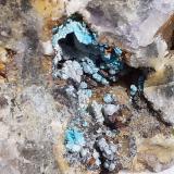 Chrysocolla, Calcite, Fluorite<br />Yongping Mine, Yongping, Yanshan, Shangrao Prefecture, Jiangxi Province, China<br />6 x 5,5 cm<br /> (Author: Volkmar Stingl)