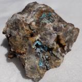 Chrysocolla, Calcite, Fluorite<br />Yongping Mine, Yongping, Yanshan, Shangrao Prefecture, Jiangxi Province, China<br />6 x 5,5 cm<br /> (Author: Volkmar Stingl)