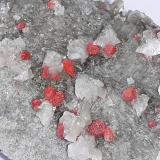 Cinnabar, Calcite<br />Le Solforate Mine, Amiata Mountain, Piancastagnaio, Siena Province, Tuscany, Italy<br />4 x 2,5 cm<br /> (Author: Volkmar Stingl)
